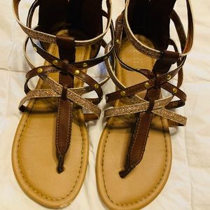 Mia Gladiator Sandals - Size 2 - Brown w/ Sparkle Straps